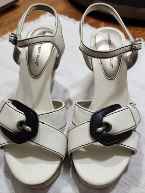 Montego Bay Club White and Black Ankle-Strap Platform Sandals